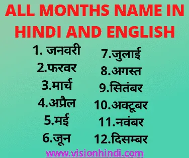 Months Name In Hindi And english And Sanskrit